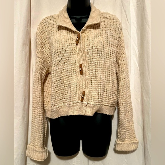 Free People Micah Cardi Ivory Combo Sz Small W/Toggle Buttons - Picture 1 of 6